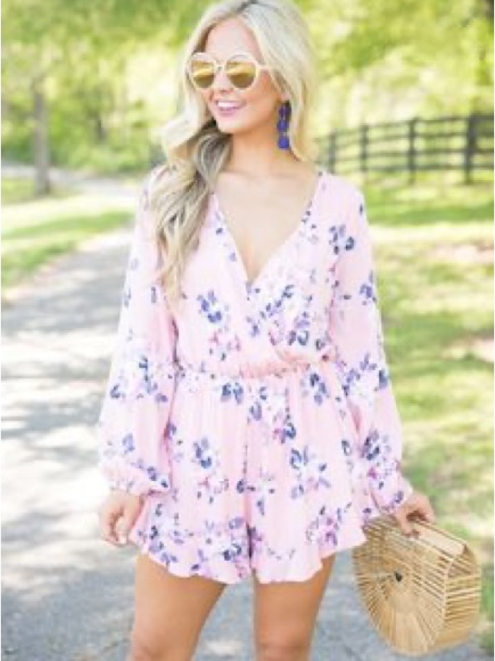 🌸Peach Love California Pink Floral Wrap Romper